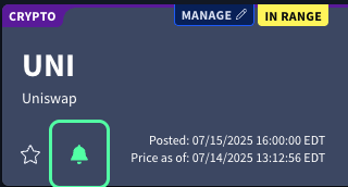 Partial list display of crypto asset with alert star filled in green, toggled on.