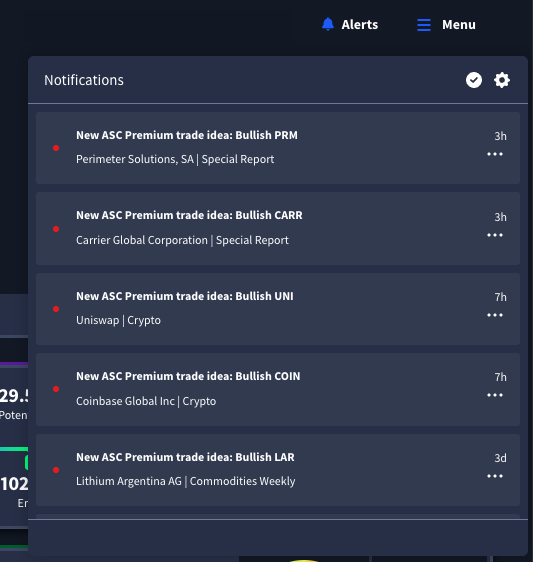Open alerts display in Rangefinder app