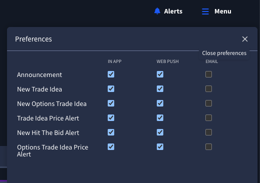 Alert settings in Rangefinder app