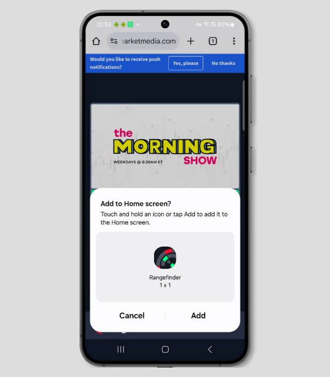 Android add to homescreen overlay