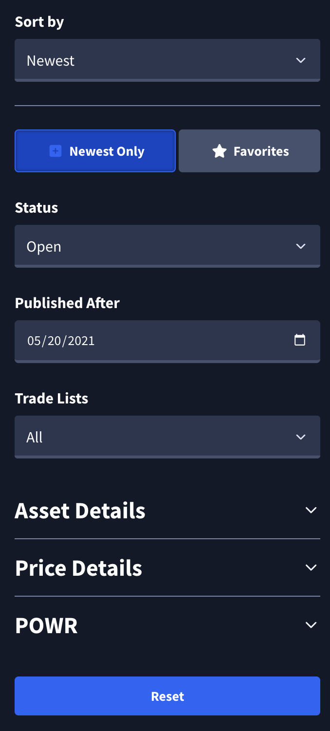 Rangefinder equity trade filter fields