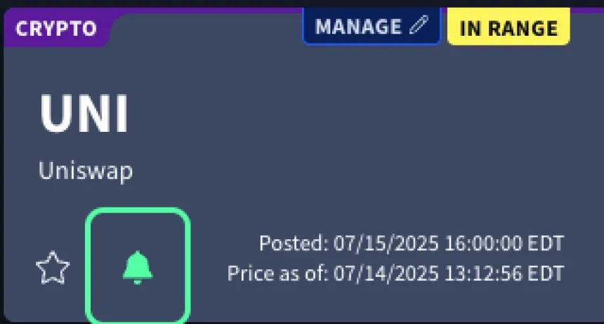 Partial list display of crypto asset with alert star filled in green, toggled on.
