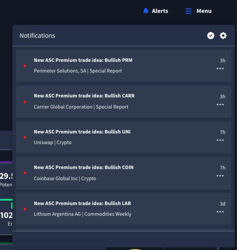 Open alerts display in Rangefinder app