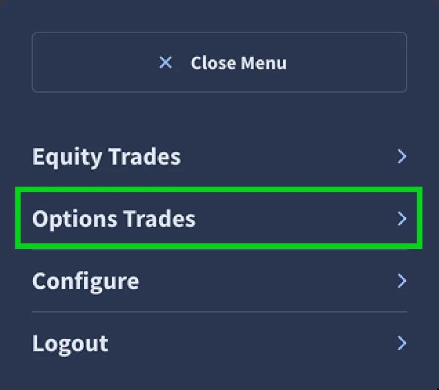 rangefinder options trade menu tab